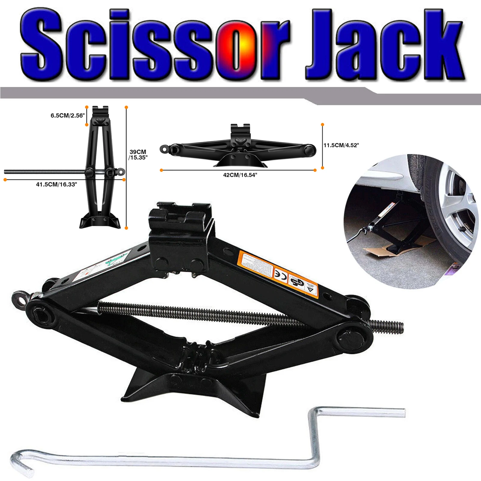 Universal Scissor Jack 2 Ton Scissor Wind Up Lift Jack Extend up to 385mm with Crank Handle for Car Van Tyre Repair Lifting Tool