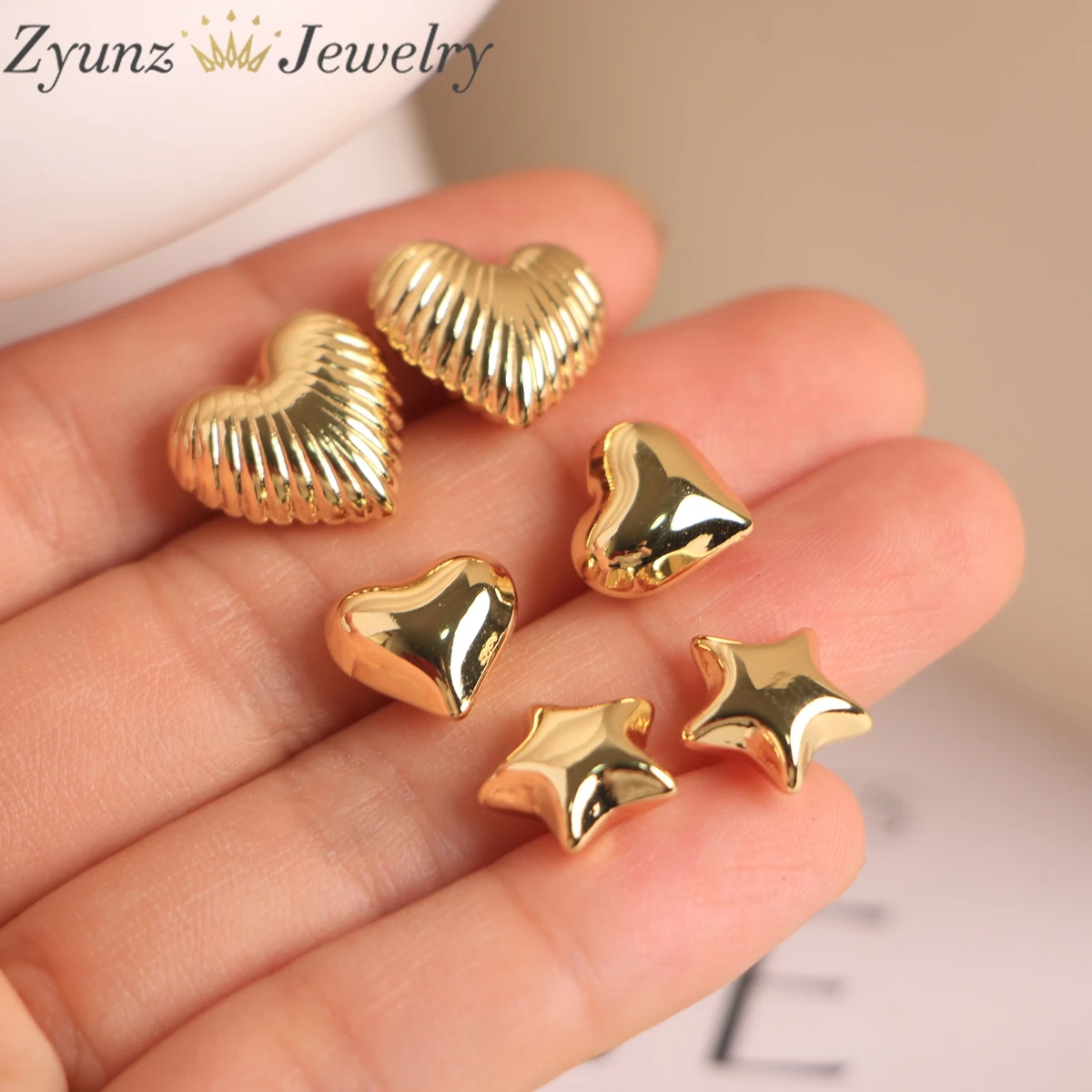 10 Pairs, Minimalist Smooth Gold Color Heart Star Stud Earrings for Women Trendy Elegant Wedding Bride Jewelry