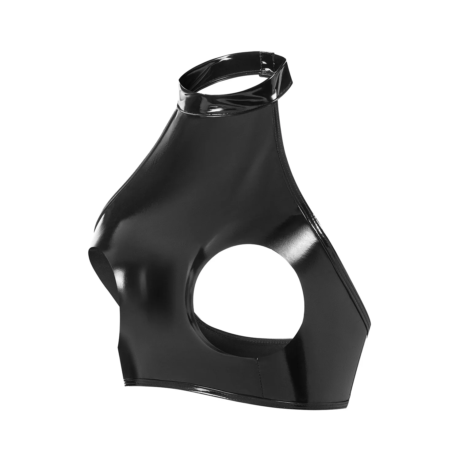 

Женские сексуальные глянцевые латексные укороченные топы с мокрым эффектом, бюстгальтеры с лямкой на шее, экзотические кофточки с открытой спиной, кожаное нижнее белье из ПВХ с открытой чашкой