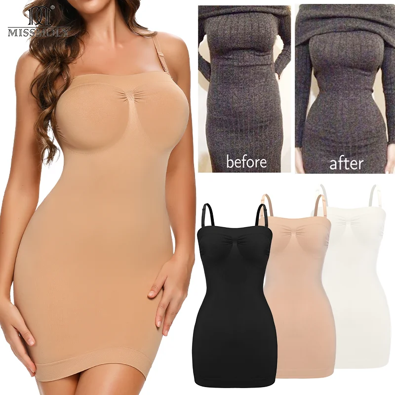 Strapless Shapewear Slip for Women Sexy Seamless Underdress Tummy Control Full Slips Corset Butt Lifter Camisole Bodyshaper Faja