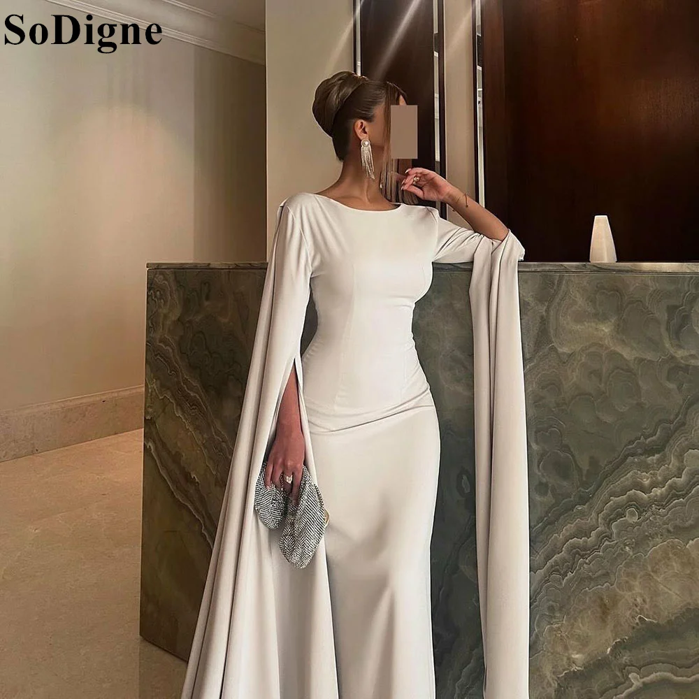 SoDigne Elegant Mermaid Evening Dresses Long Sleeves with Cape Saudi Arabic Modest Formal Events Prom Gown for Women Customized