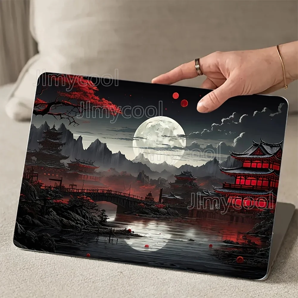 Laptop-Folie – Set mit zwei Cartoon-Designs: Tiefer Berge und Mond, universeller, kratzfester Vinyl-Aufkleber