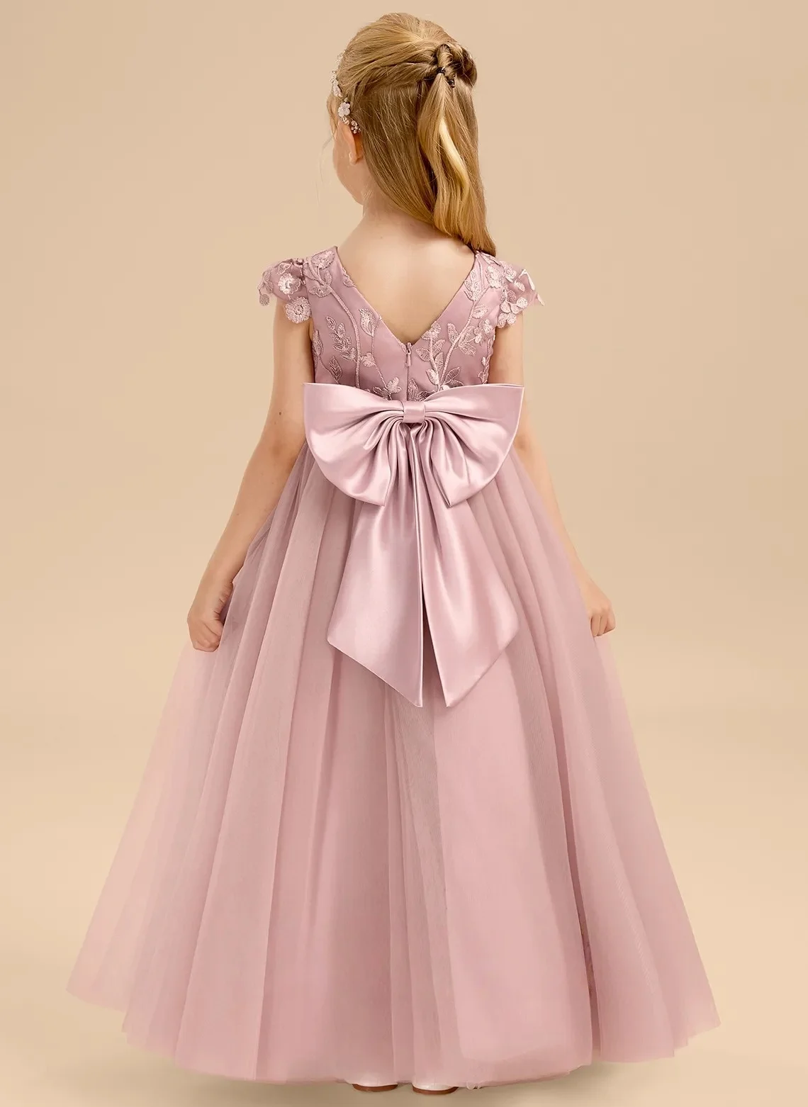 Children's new pink dress, girls' mesh large skirt, flower girl wedding ceremony dress, catwalk performance long princess dress