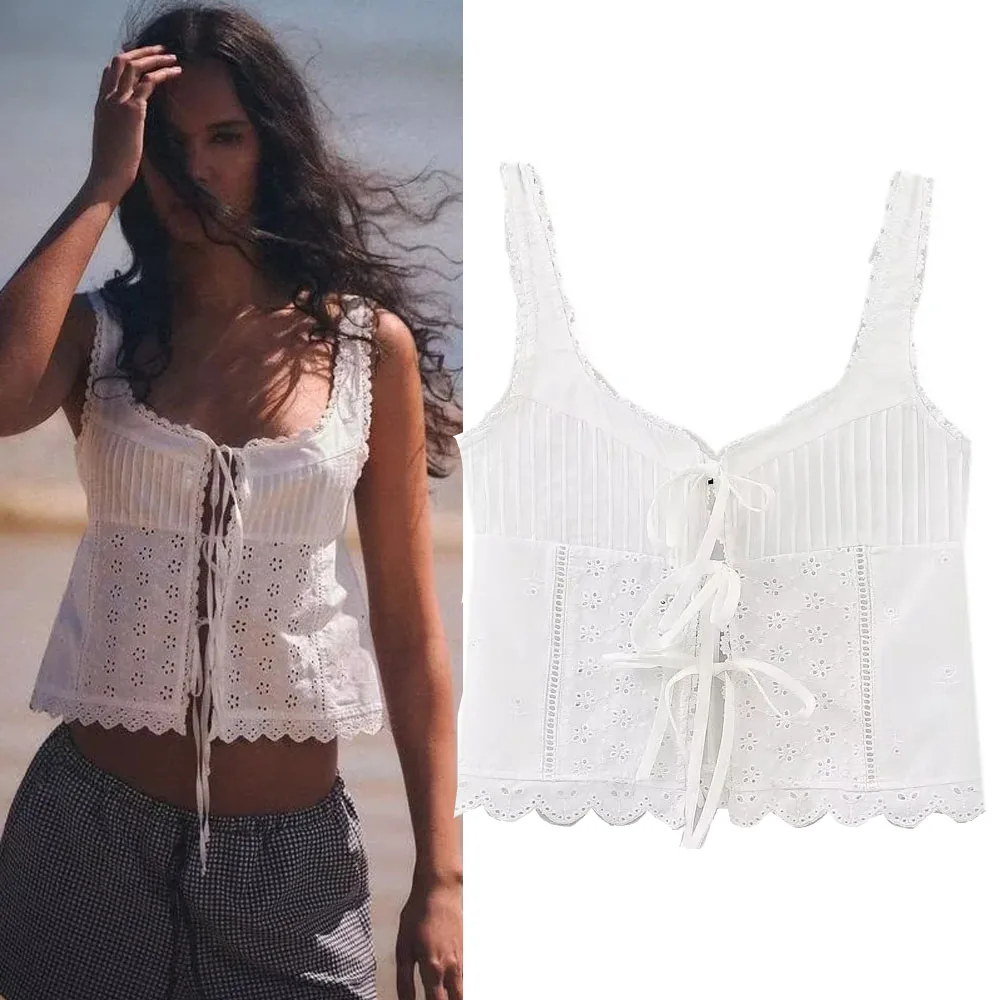 Top de Mujer Estilo Pure Desire H78 con Lazo de Mariposa Bordado, Primavera 2024, Ropa de Moda para Mujer, Otro Material