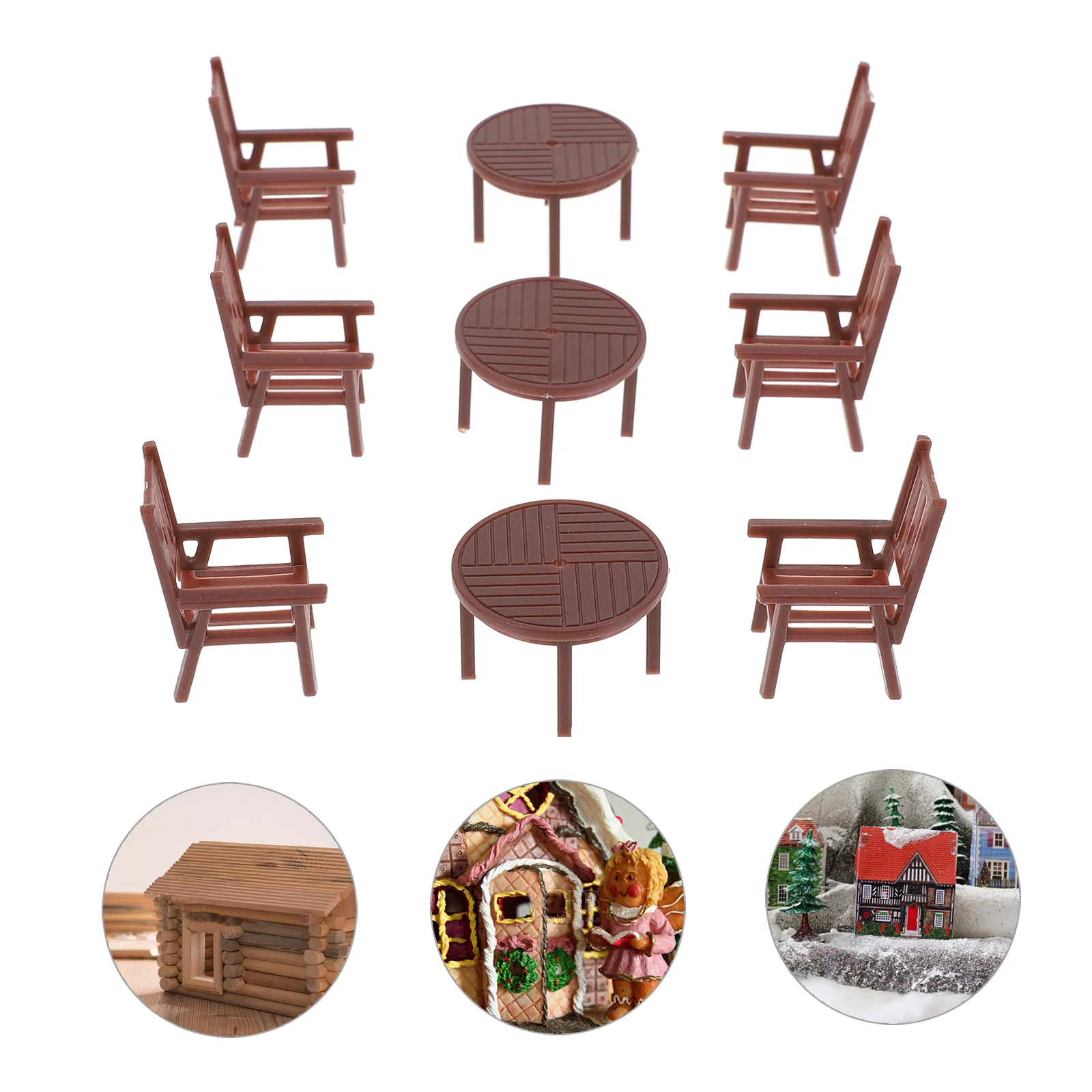 

3 Sets Mini Table and Chairs Home Decoration Kids Plaything Playhouse Accessory Furniture Model Simulated Plastic Children