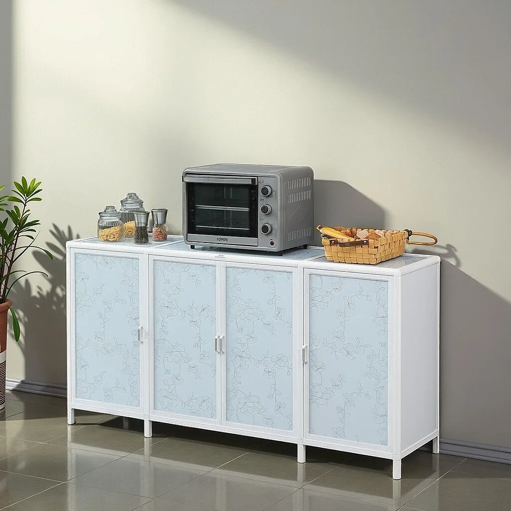 Household rural kitchen storage rental room simple aluminum alloy storage cupboard with door