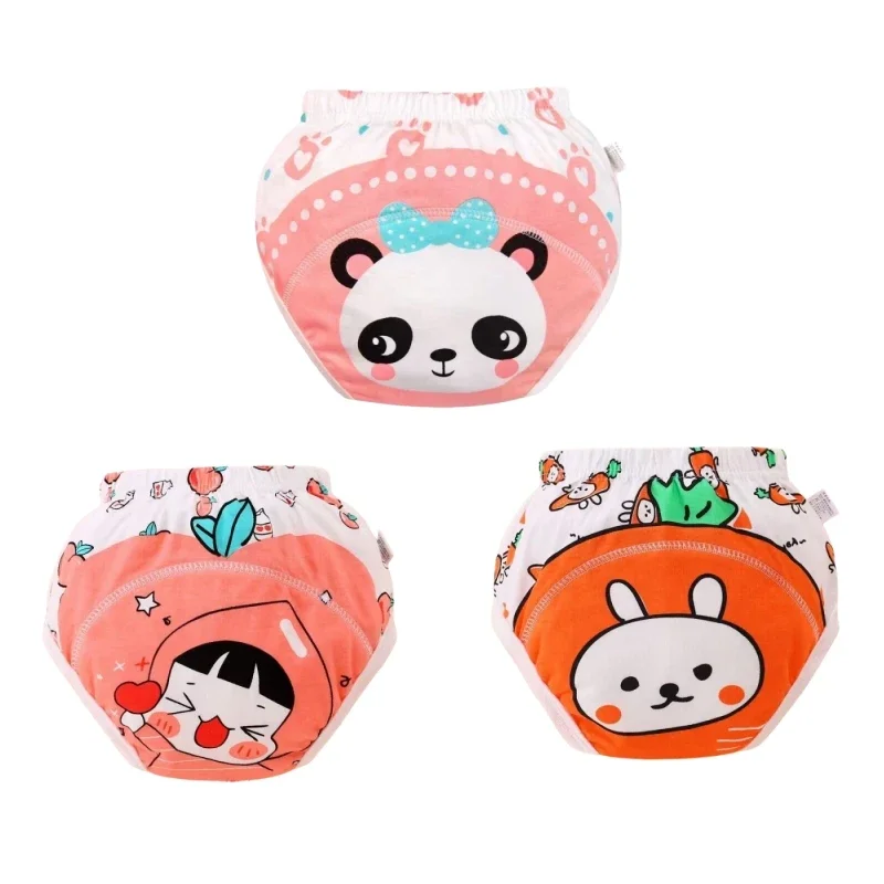 3PC Baby Cloth Diaper Cartoon Animal Cotton Waterproof Pocket Ecological Potty Training Panties Gauze Nappies Learning Pants