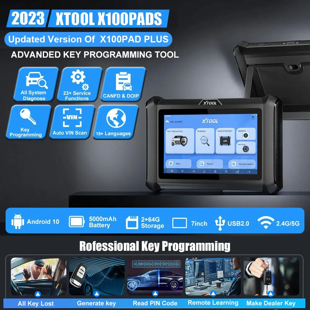 XTOOL X100 PADS Auto IMMO Key Programming Scanner Built-in CAN FD All Key Lost OBD2 All Systems Diagnostic Tool Upgraded X100PAD