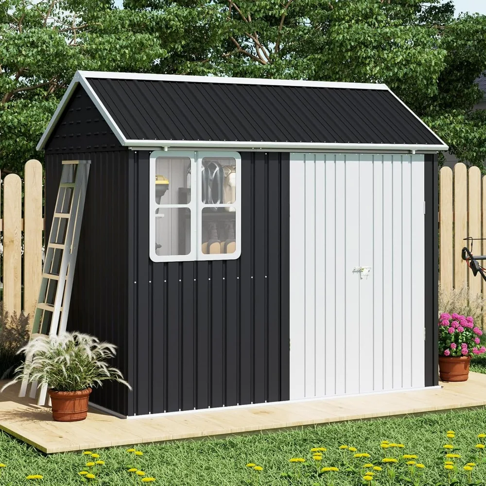 

8.6x6x8 FT Outdoor Storage Shed with Lockable Hinged Double Doors and Upgraded Vents Metal Shed for Backyard Garden Sheds