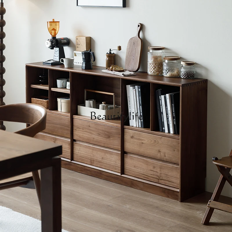 

ls 18North American black walnut all solid wood low bookshelf log floor to wall storage drawer