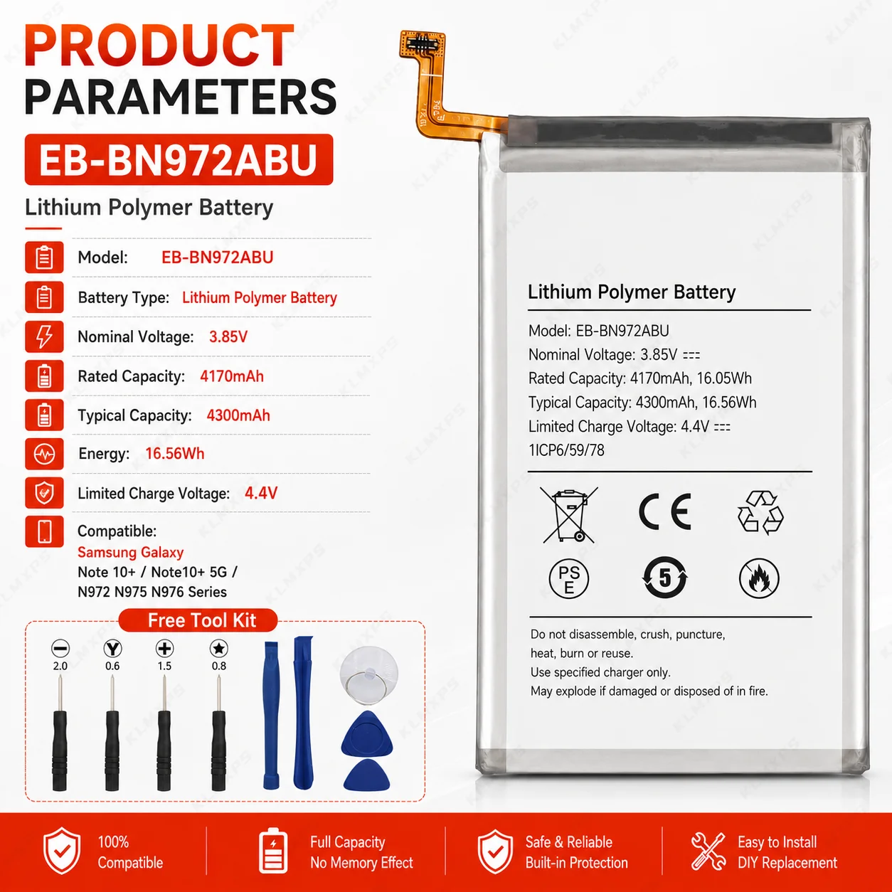 4300mAh EB-BN972ABU Brand New Battery For Samsung Galaxy Note10+ Note10 Plus SM-N975F SM-N975DS Phone Replacement Battery