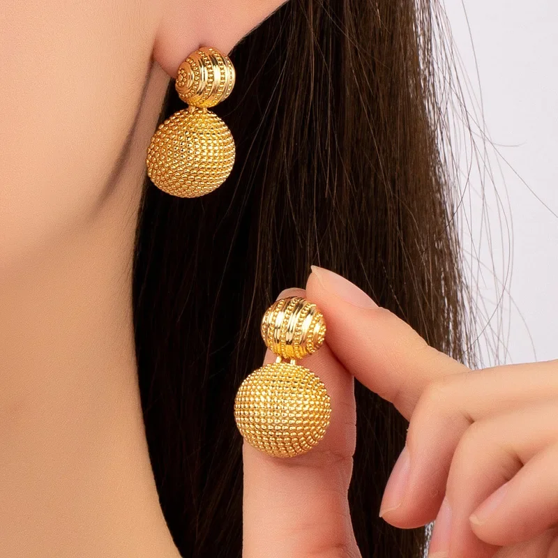 Modern Creative Jewelry Spherical Hemisphere Drop Earrings S925 Silver Needle Wave Point Brass Plated 18K Gold Fashion Jewelry