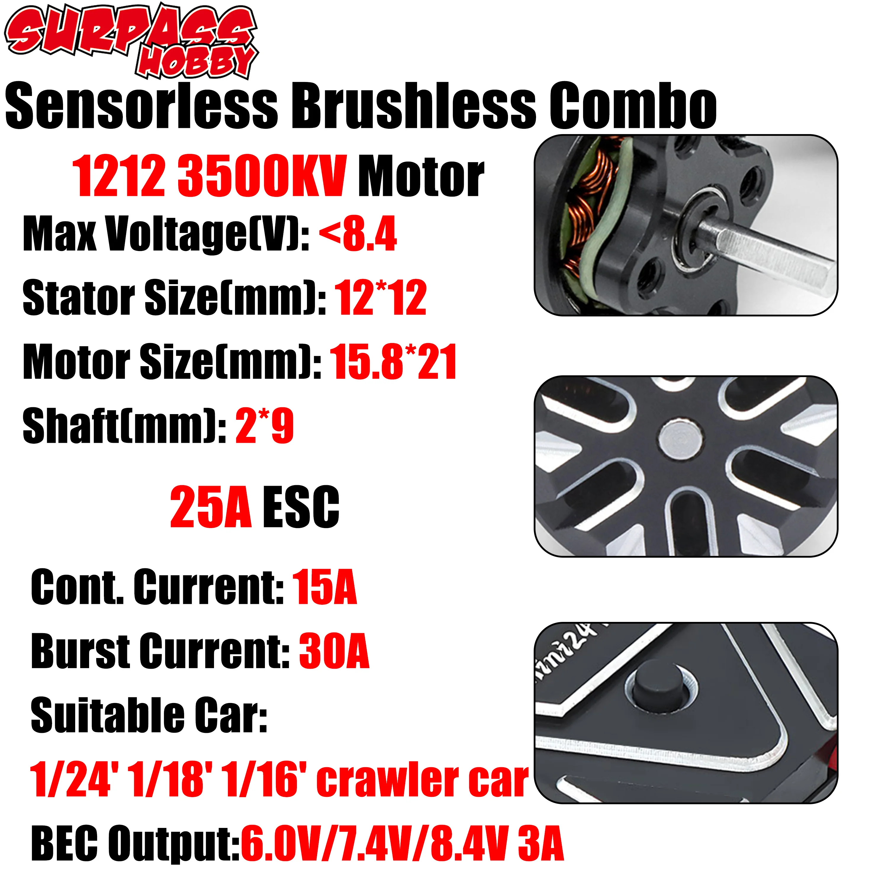 

​ Комбо-набор ROCKET-RC 1212: мотор 25A ESC, водонепроницаемый, бесщеточный, безсенсорный, 3500KV, Mini24Pro для радиоуправляемых краулеров и машин для скалолазания в масштабах 1/16, 1/18, 1/24