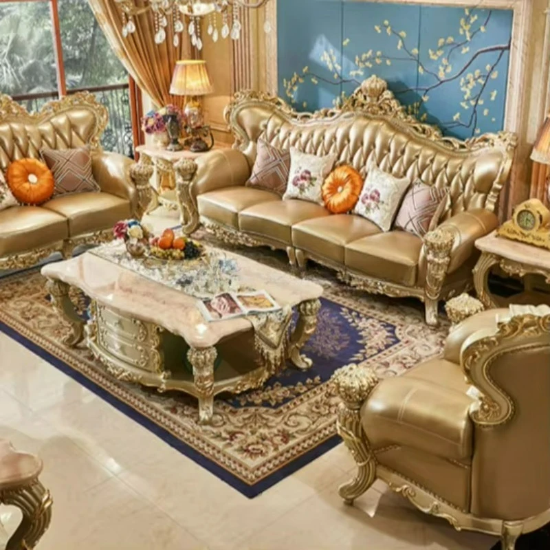

Sofa Classic Wooden Sofa Set Leather Luxury Leather Living Room Sofa Set Furniture