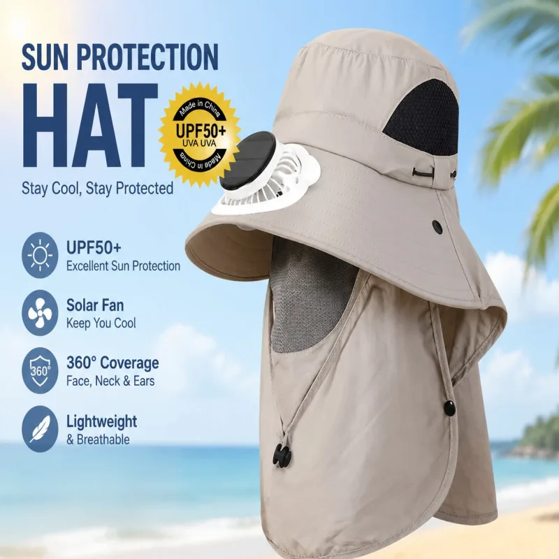 Solar Powered Dual Fan Sun Hat With Wide Brim Outdoor Solar Fan Hat Wide Brim Sun Hat UV for Fishing Camping Travel Cooling Cap