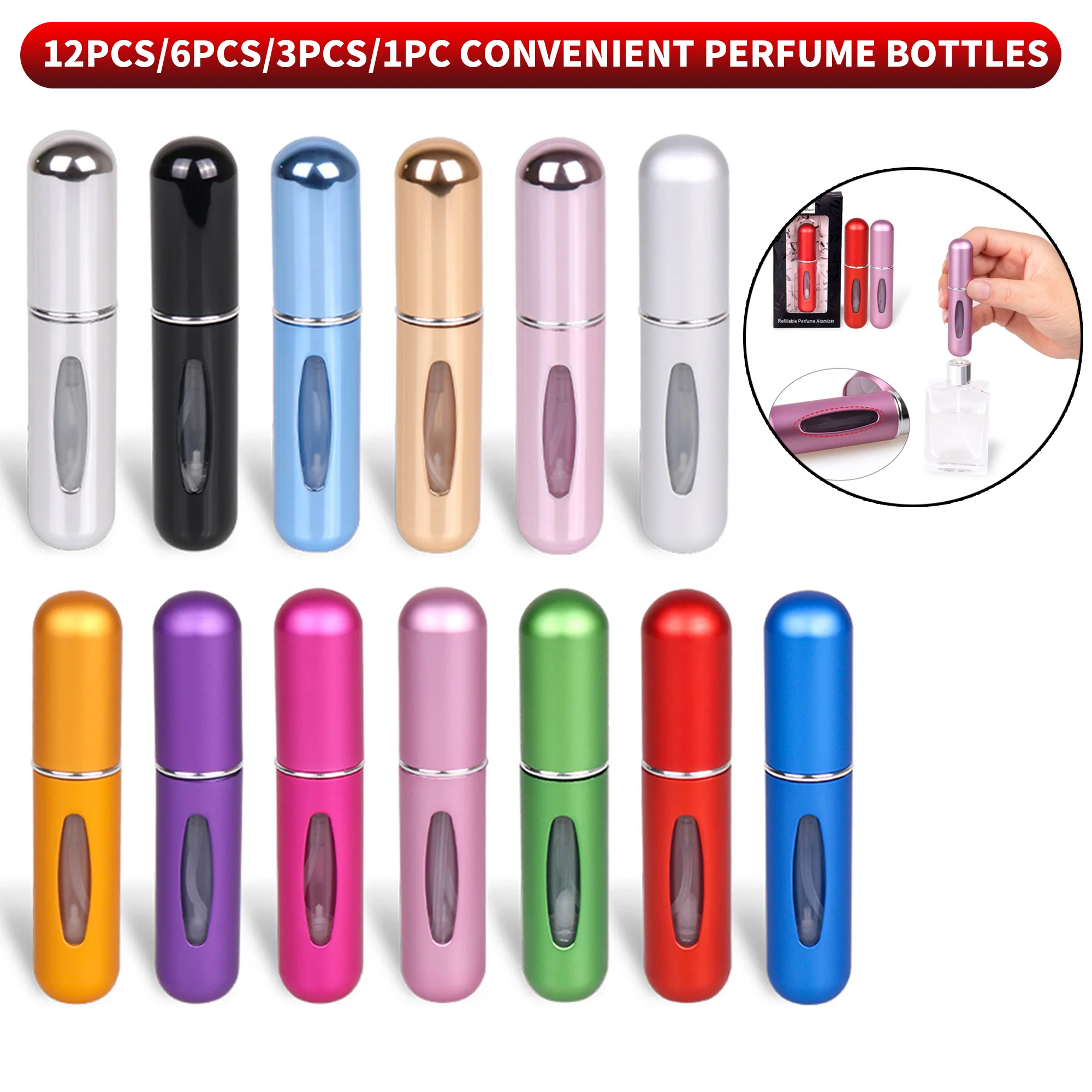 12 uds/6 uds/3 uds/1 ud-5 ml/unid, botella de perfume, fondo de aluminio, botella de agua perfumada reciclable, práctica botella de perfume