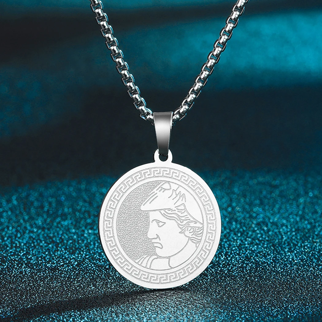CHENGXUN Ancient Greek Alexander Pendant Necklace for Men Women Ancient Greek Tetradrachmon Charm Neck Chain Jewelry Collar