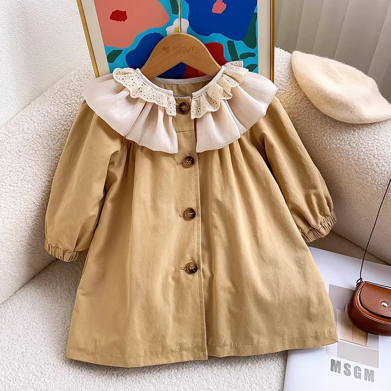 

Girls Trench Jackets Spring Autumn 2024 Children Cotton Long Coats For Baby Outerwear Tops Kids Outdoors Clothes Teenagers 6 7Y