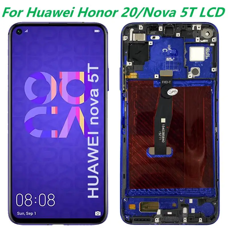 

Оригинальный сенсорный ЖК-экран 6,26 дюйма для Huawei Honor 20, дигитайзер, запасные части для Nova 5T, YAL-L21 L61A, L61, L71A, ЖК-дисплей с рамкой