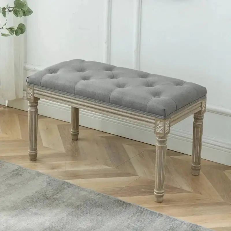

Stools Bench Carved American Solid Retro Wood European Living Room Furniture Sofa Ottomans Creative Entrance Shoe Changing Stool