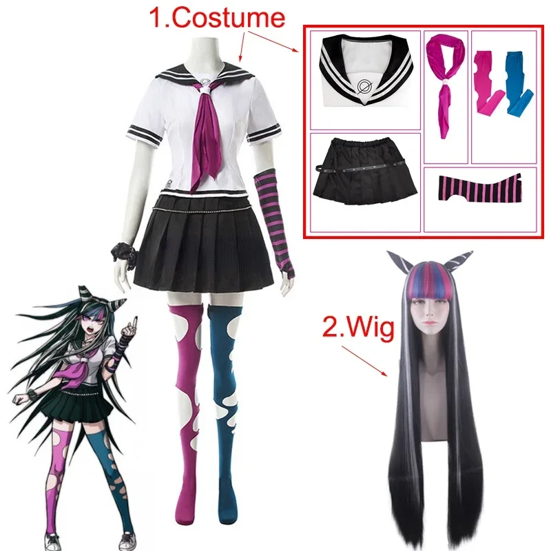 Anime Danganronpa Mioda Ibuki Cosplay Costume Colorful Devil Horn Wig For Woman Halloween Carnival Costume