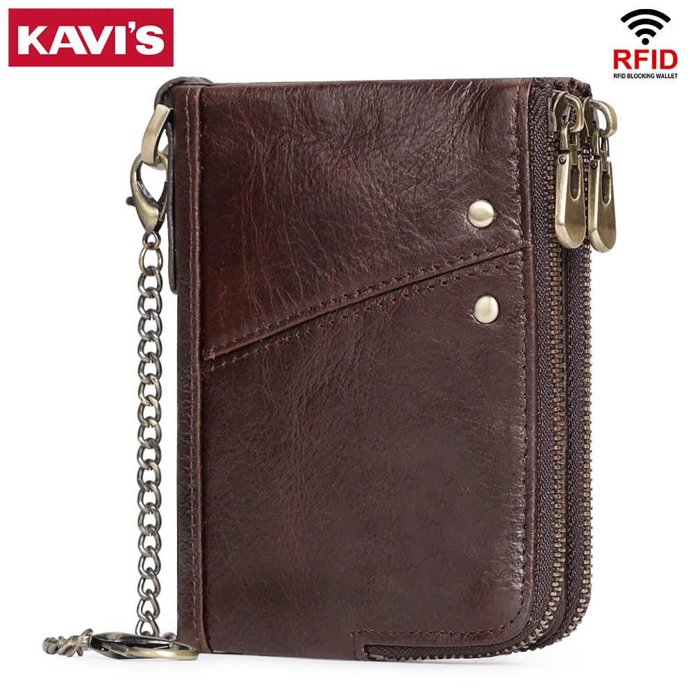 KAVIS 여성용 정품 가죽 지갑 RFID 차단 짧은 동전 지갑 및 카드 소지자 패션 남성용 돈 가방 Portomonee