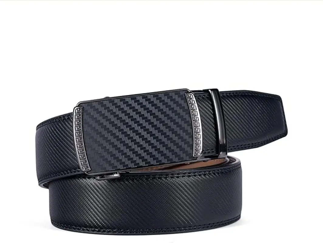 Men's Leather Ratchet Belt Dress with Slide Click Automatic Buckle Plus Size