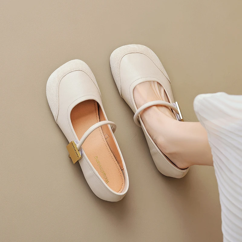 

Women French Mary Jane Shoes Flat One Strap Shallow Mouth Retro Soft Sole Fairy Style Elegant Casual Daily Footwear