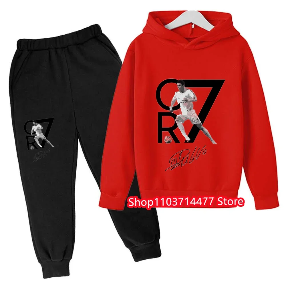 2024 Cristiano Ronaldo CR7 Cosplay Costumes Kids Football Idol Hoodie Set Pants Kids Boys High Quality Tops Girls Clothing Sets