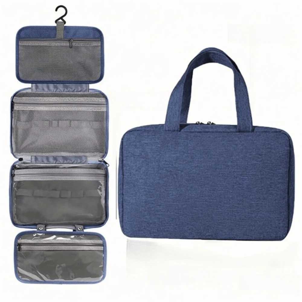 Bolsas de cosméticos colgantes informales de Color sólido, bolsa de almacenamiento de artículos de tocador con cremallera de gran capacidad, bolsas de maquillaje impermeables separadas en seco y húmedo para hombres