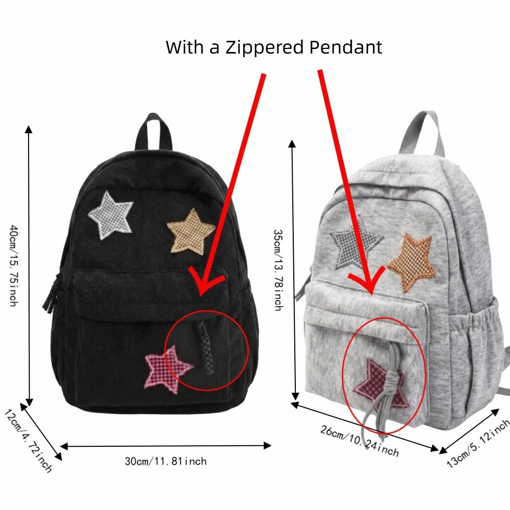 Niedlicher Stern-Cord-Rucksack, leichter, weicher Stoff-Schulrucksack, mehrere Taschen, bunte Reisetasche für die Schule – Detail 1