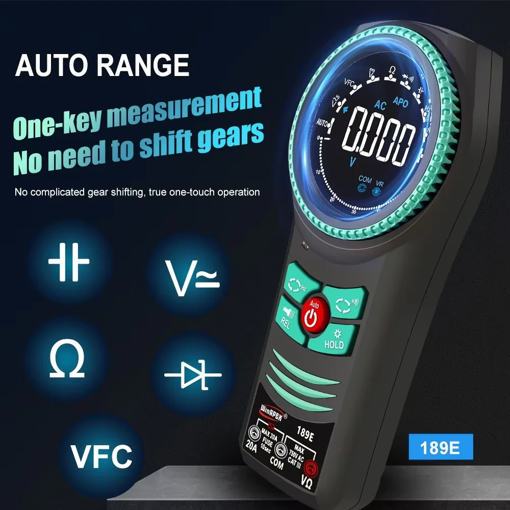 WINAPEX 189E Handheld Rotating Multimeter AC/DC 750V~1000V Auto Range Backlight True-RMS Smart Multimeter Home Circuit Inspect