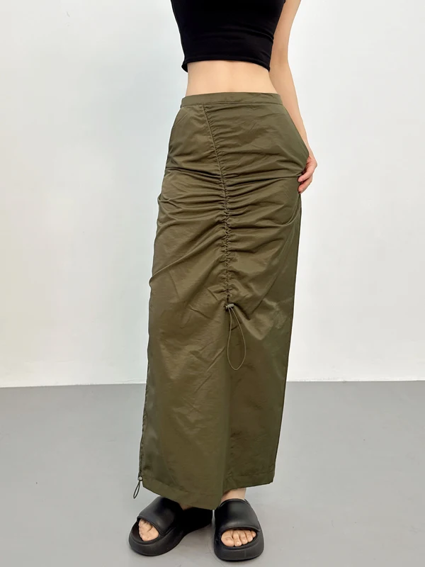 

Sexy Spicy Girl Side Drawstring Wrapped Hip Skirt Women's 2024 Summer New Cargo Half Length Skirt Fashionable Solid Slim T1CE