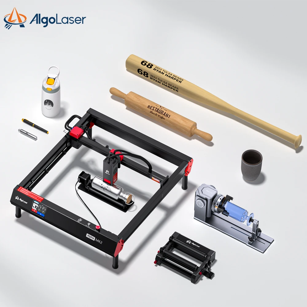 

AlgoLaser ALPHA MK2 20W Laser Cutter and Engraver with Rotary for Tumblers 500mm/s Batch Process Speed for Wood, Metal, Jewelry