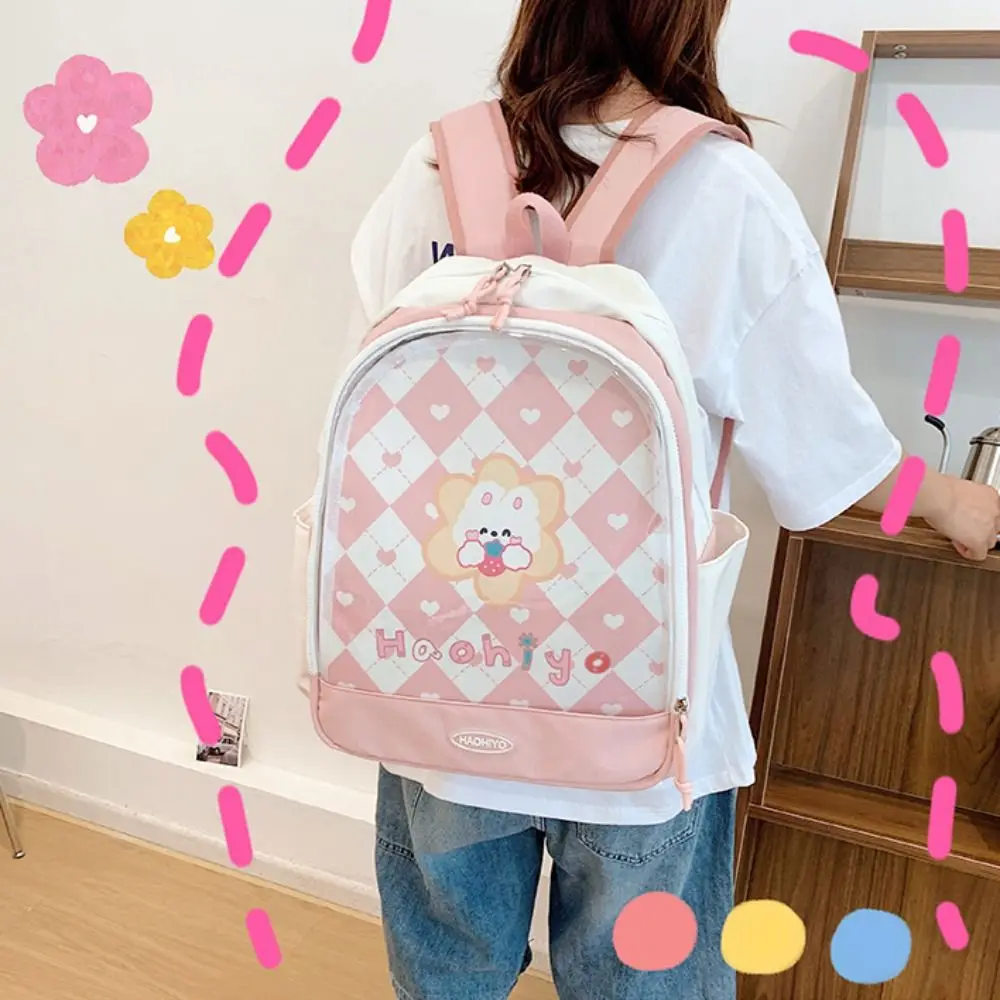 Lovely Large Capacity Doll Display Backpack Korean Style Cartoon Transparent Itabag Nylon Cute Student School Bag Outdoor