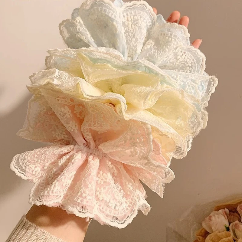Women's Hair Scrunchies Hair Loop Korean Blue Lace Cute Sweet Kawaii Fashion Versatile Headwear High-quality Hair Accessories