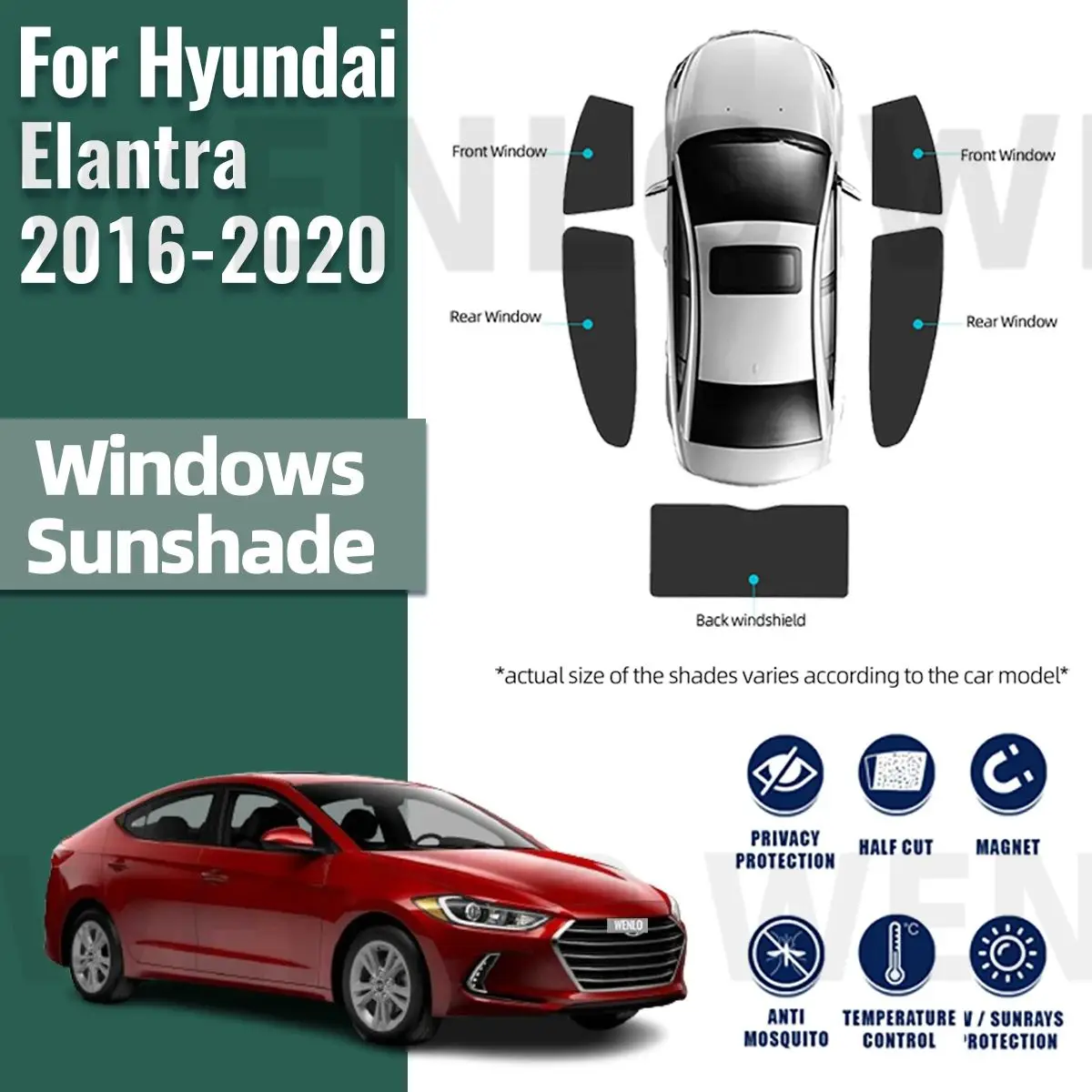 

Для Hyundai Elantra Avante AD 2016-2020 магнитный автомобильный солнцезащитный козырек, передняя лобовое стекло, рамка, занавеска на заднее боковое окно, солнцезащитные козырьки