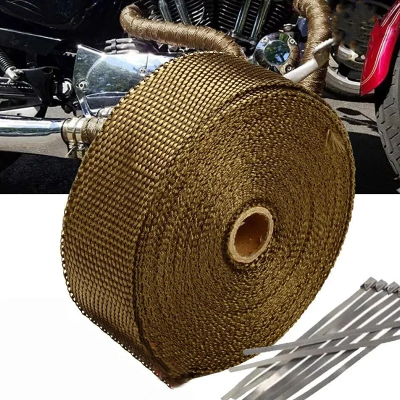 10M Motorcycle Exhaust Thermal Tape Header Heat Wrap Manifold Insulation Roll Resistant with Stainless Ties