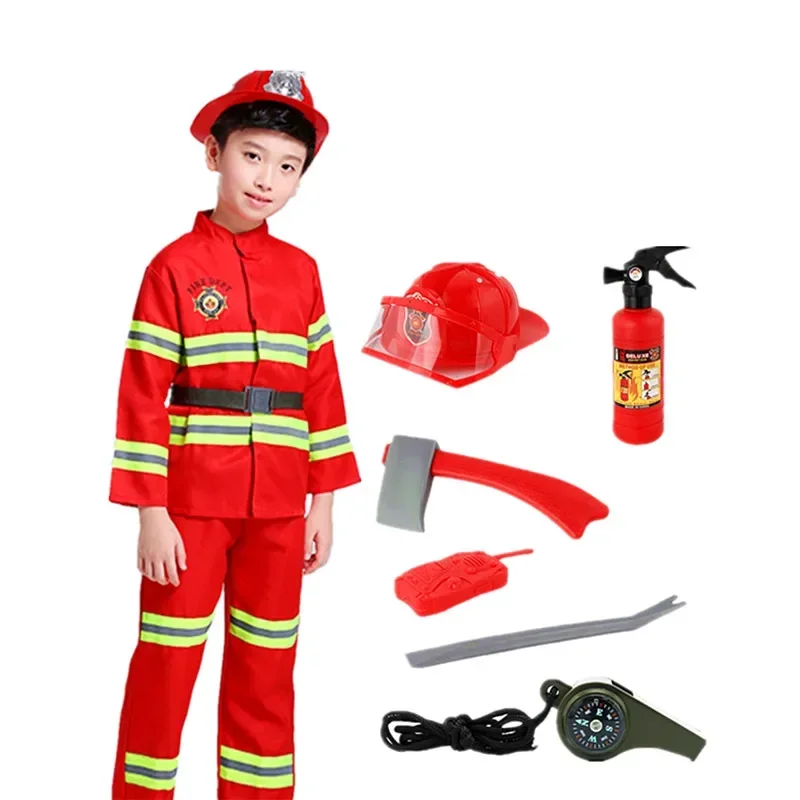 7Pc Child Firefighter Costumes Firefighter Toys Firefighter Tools with Walkie-talkie, Compass Whistle, Axe Kit Pretend Play Toy