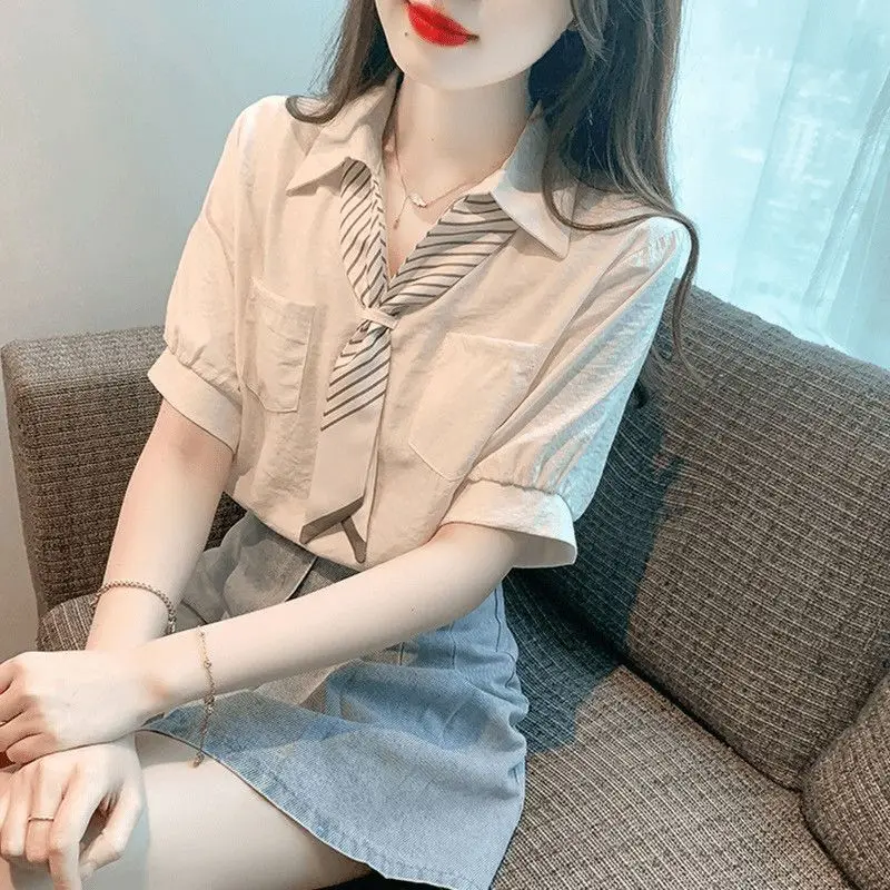 Summer Design Polo Collar Short Sleeve Women's Shirt