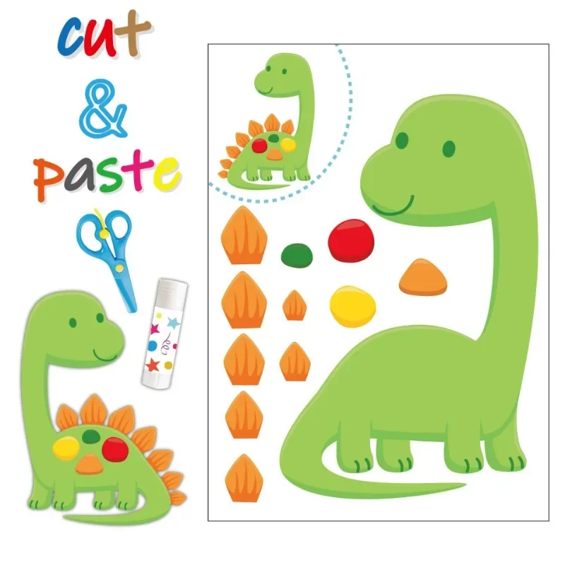 Kid Cartoon Paper-Cut Craft Kit 20-Page DIY Educational Fun Toy Toddler Shape Recognition Activity Fosters Creative Learning