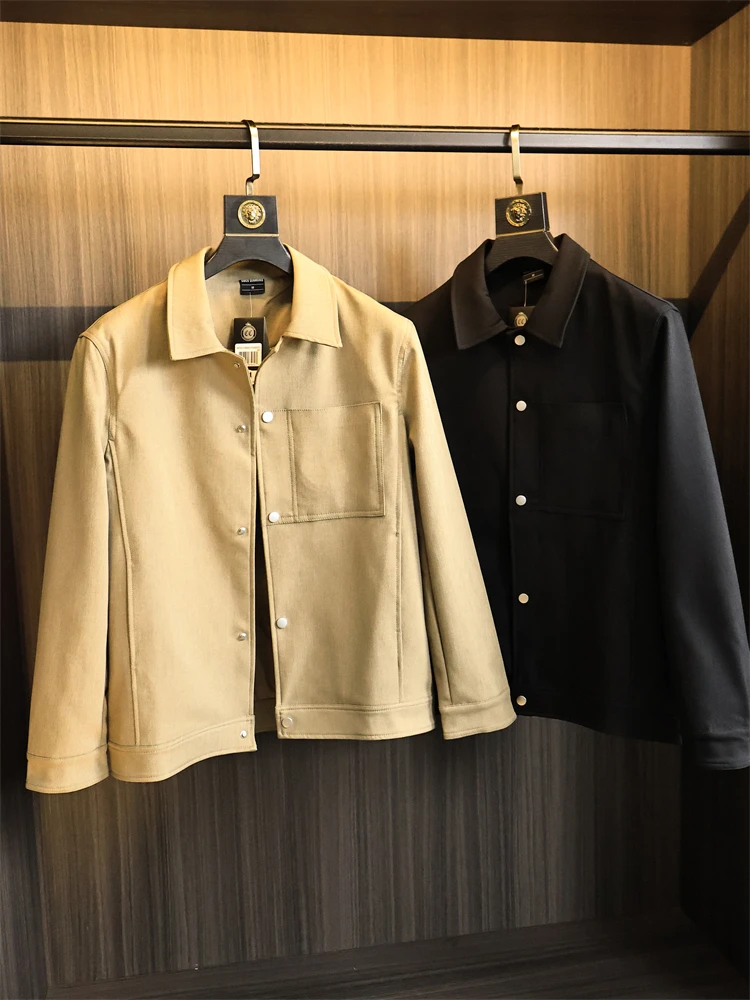 

Мужская куртка свободного кроя весна 2025, однотонная повседневная одежда с лацканами Faion Urban Sle Long Sve Stand Edition для молодежной повседневной носки