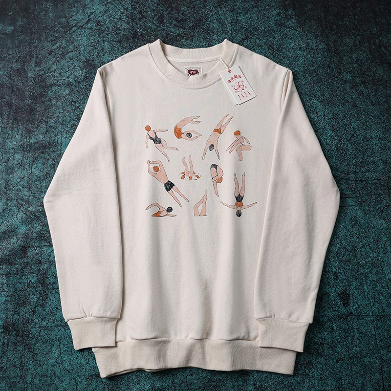

Свитшот Xie Xianshen в американском ретро-стиле с рисованной иллюстрацией плавания, унисекс, оверсайз, с круглым вырезом, спортивная рубашка с широкими рукавами