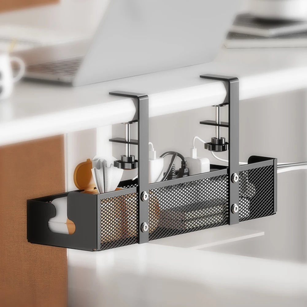 Under Table Cable Management Trays No Drill Clamp Mounted Cord Organizer Wire Management Holder for Managing Cables Power Strips