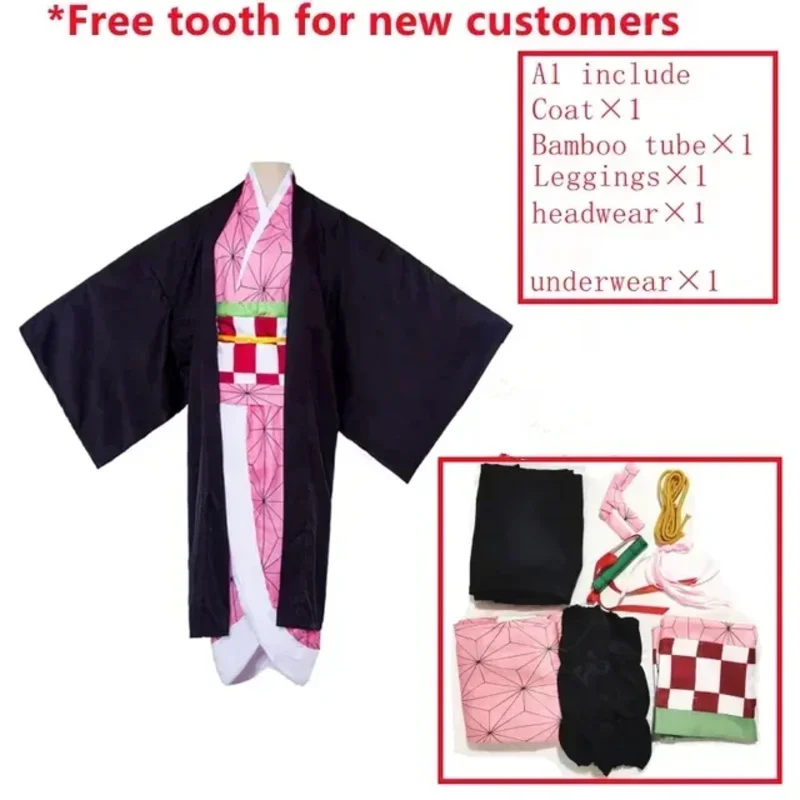 أزياء كامادو نيزوكو التأثيرية أزياء أنيمي كيمونو كيميتسو نو يابا كامادو نيزوكو أزياء شعر مستعار موحدة للهالوين للنساء والأطفال