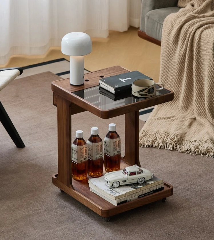 Black walnut side table coffee table storage trolley all solid wood sofa corner table