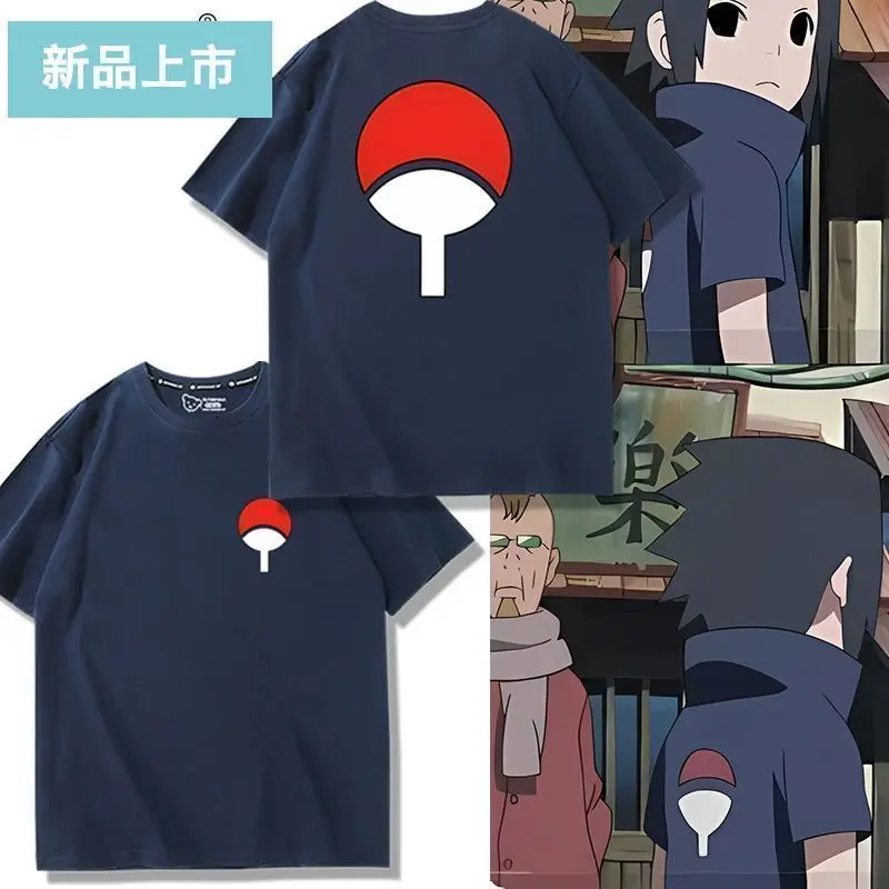 Camiseta de manga corta con emblema del clan Uchiha Obito de Naruto, primavera y verano, algodón puro, unisex, anime Uchiha Sasuke