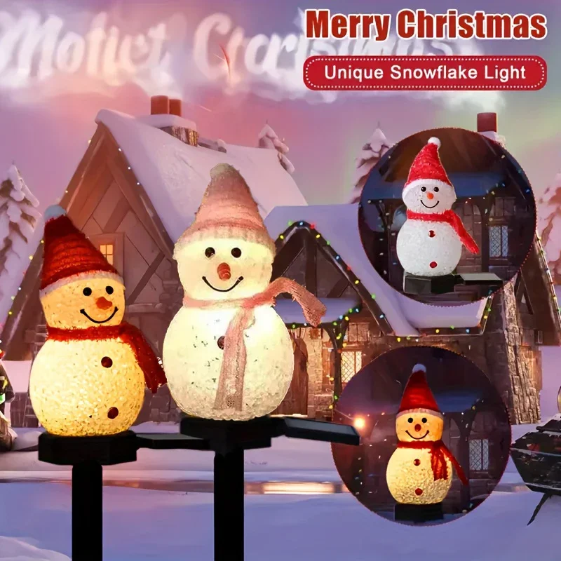 

Рождественские солнечные фонари, светодиодный светильник со снеговиком, наружное водонепроницаемое украшение сада для ландшафтного освещения газона