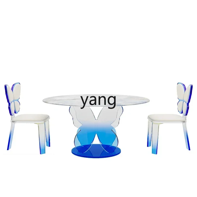 LH simple wind microcrystalline stone acrylic suspended butterfly dining table round dining table and chairs