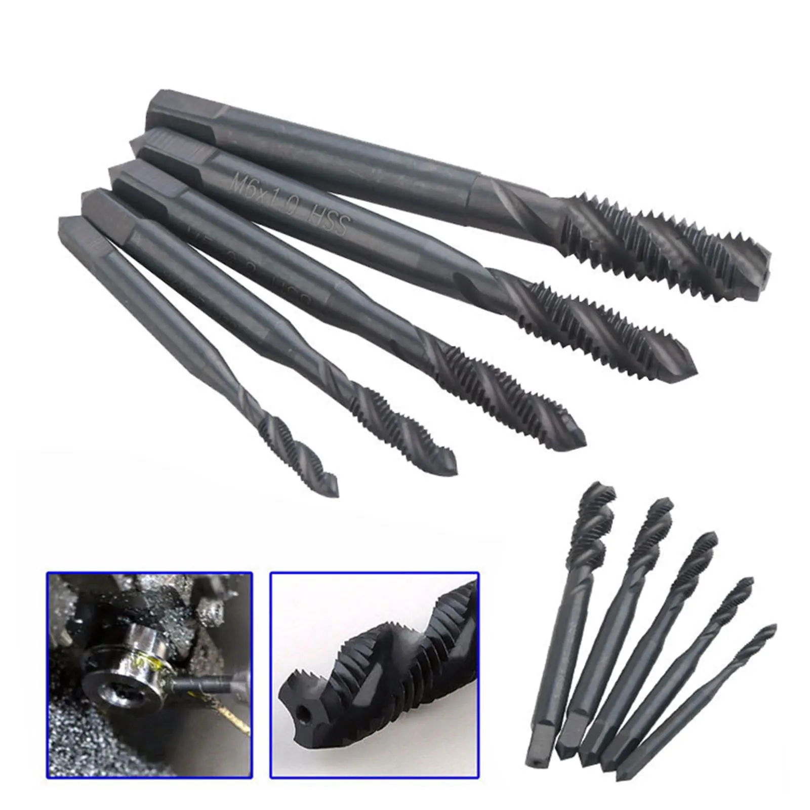 Nitrided espiral Groove Machine Tap Set, rosca Tapping, fácil Chip remoção ferramenta, aço de alta velocidade, M3-M8, 6542, 5pcs por conjunto